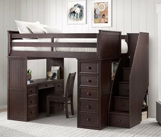 Full Loft Chest Desk W/ Stairs Weathered Espresso 